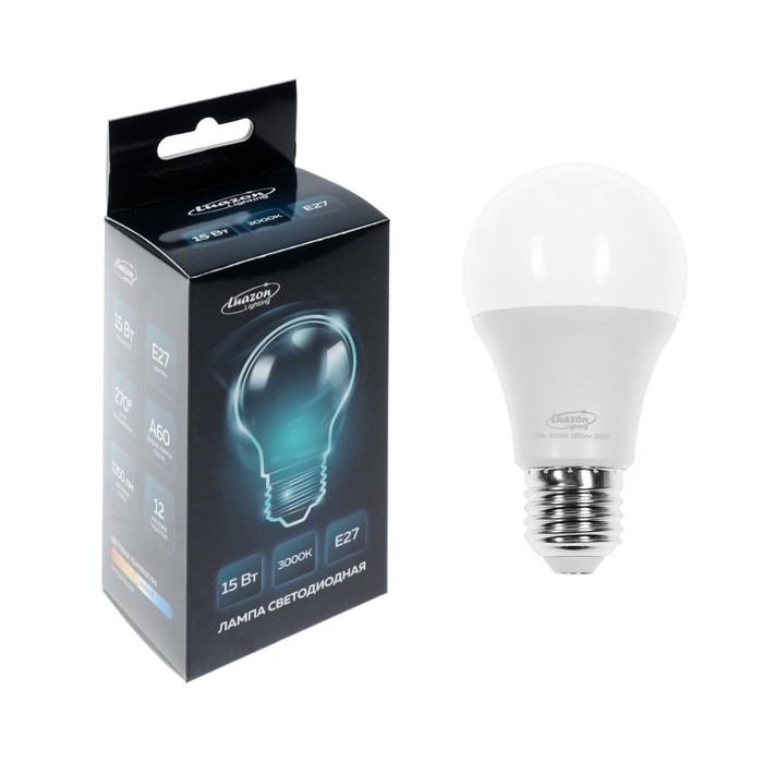 Лампа cветодиодная Luazon Lighting, A60, 15 Вт, E27, 1350 Лм, 3000 K, теплый белый Лампа cветодиодная Luazon Lighting, A60, 15 Вт, E27, 1350 Лм, 3000 K, теплый белый