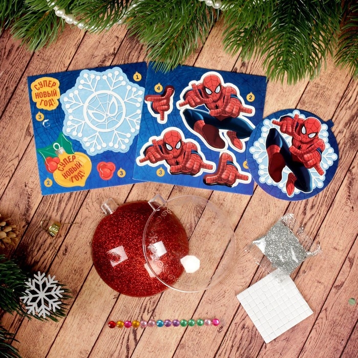 Аппликация 3D в шаре  Аппликация 3D в шаре "Новый год" 8 см, Человек-паук