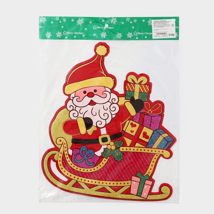 Декоративная наклейка Декоративная наклейка "Дедушка мороз на санках" 33,5х30 см