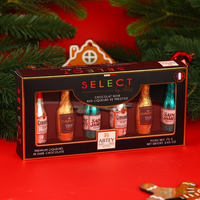 Новый год. Шоколад фигурный ETUI SELECT BY ABTEY SENIOR, с начинкой из ликера, ассорти, 13 ± 1 г Новый год. Шоколад фигурный ETUI SELECT BY ABTEY SENIOR, с начинкой из ликера, ассорти, 13 ± 1 г