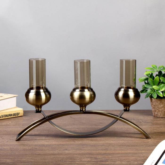 Подсвечник металл 3 свечи Подсвечник металл 3 свечи "Элегантность" под латунь 15х42,5х8 см