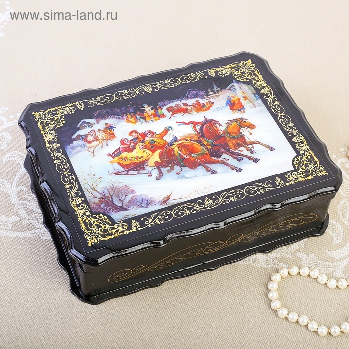 Шкатулка «Гонки на тройках», 17×23×6 см, лаковая миниатюра Шкатулка «Гонки на тройках», 17×23×6 см, лаковая миниатюра