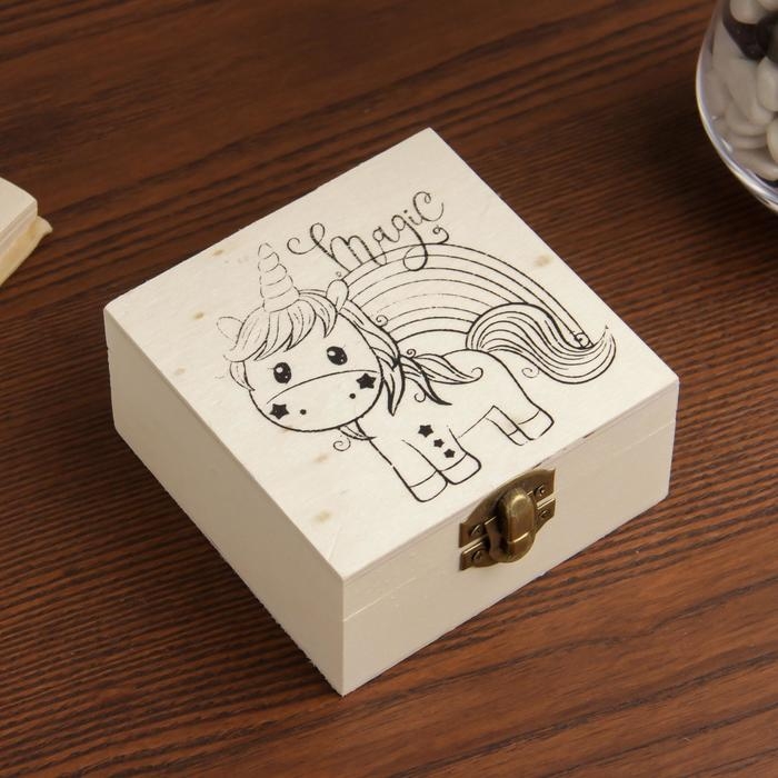 Шкатулка дерево под роспись Шкатулка дерево под роспись "Единорожка и радуга" 5х10х10 см