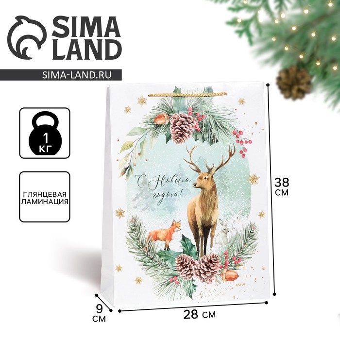 Пакет подарочный новогодний ламинированный «На лесной опушке», L 28 х 38 х 9 см Пакет подарочный новогодний ламинированный «На лесной опушке», L 28 х 38 х 9 см
