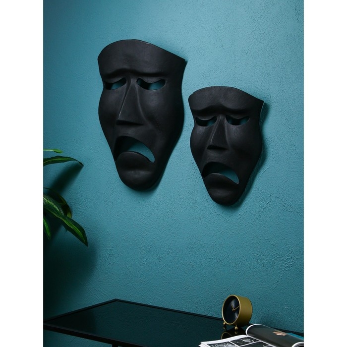 Набор настенных фигур «Маска грустная», полистоун, 60 см, 2 шт, цвет чёрный матовый Набор настенных фигур «Маска грустная», полистоун, 60 см, 2 шт, цвет чёрный матовый