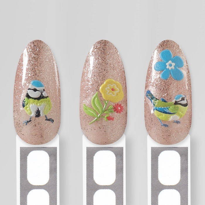 Наклейки для ногтей «Птенчики и цветы», объёмные, цвет голубой/жёлтый/зелёный Наклейки для ногтей «Птенчики и цветы», объёмные, цвет голубой/жёлтый/зелёный