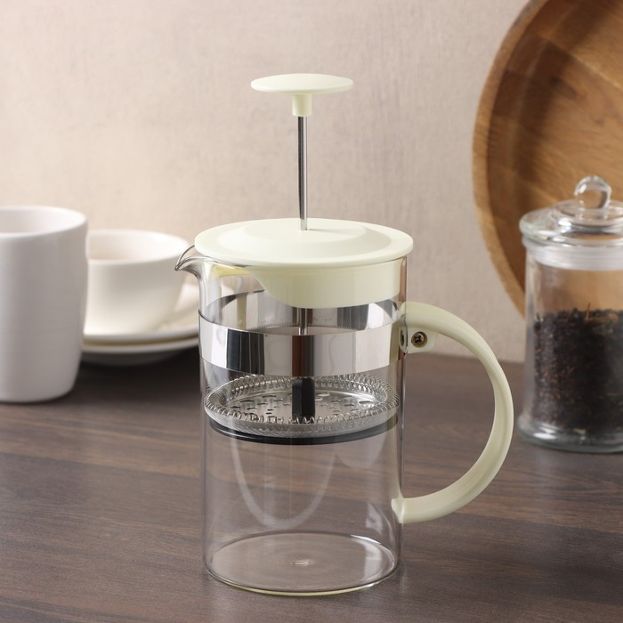 Чайник заварочный френч - пресс Доляна «Гарсон», 800 мл, стекло, цвет молочный Чайник заварочный френч - пресс Доляна «Гарсон», 800 мл, стекло, цвет молочный