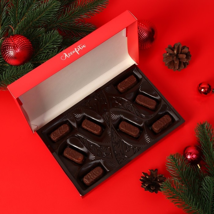 Новый год. Шоколадное ассорти Новый год. Шоколадное ассорти "С новым годом, рождеством" , пенал зелёный, 125 г