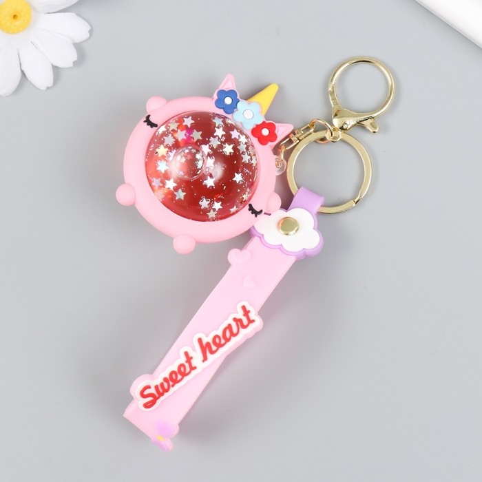 Брелок резина  Брелок резина "Шарик-единорожка" с браслетом и карабином, розовый 4х6х7,4 см