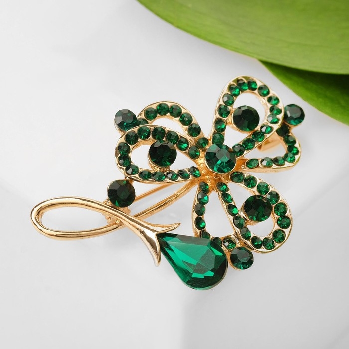 Брошь Брошь "Цветок желания", цвет тёмно-зелёный в золоте