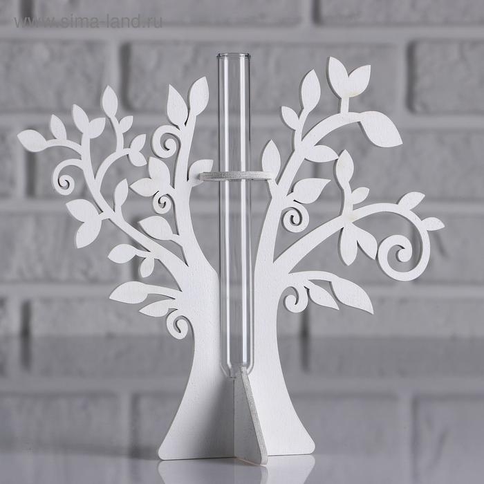 Кашпо деревянное 21×7.6×18.6 см с 1 колбой  Кашпо деревянное 21×7.6×18.6 см с 1 колбой "Дерево", белый