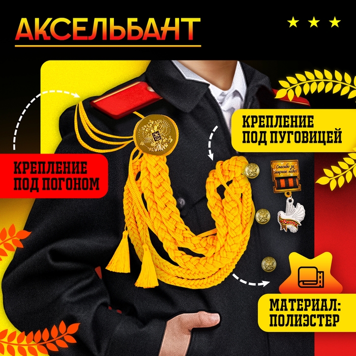 Карнавальный набор «На парад победы»: аксельбант, значок, цвет золотой Карнавальный набор «На парад победы»: аксельбант, значок, цвет золотой