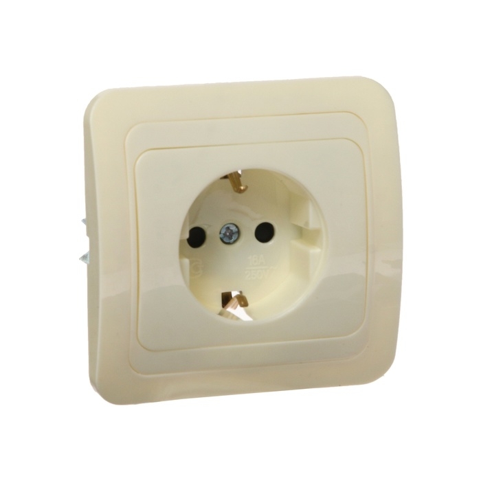 Розетка одноместная со шторкой Luazon Lighting  Розетка одноместная со шторкой Luazon Lighting "Орион", 16 А, скрытая, с з/к, бежевая