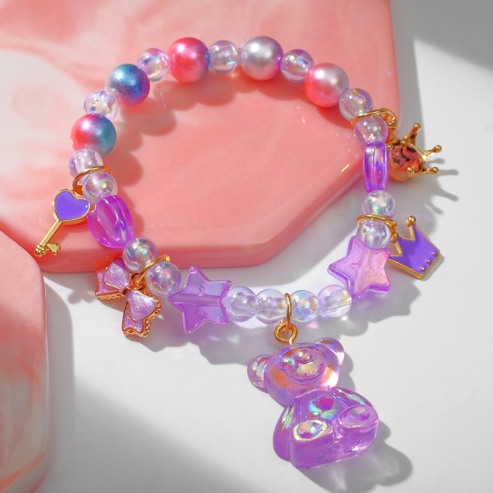 Браслет детский «Выбражулька» мишка, звёзды, цвет цветной в золоте Браслет детский «Выбражулька» мишка, звёзды, цвет цветной в золоте