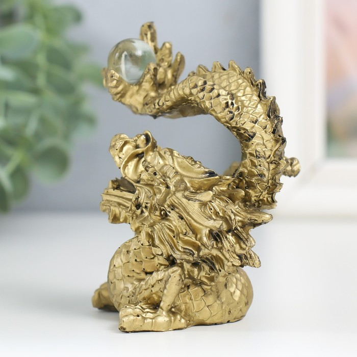 Нэцке полистоун под бронзу  Нэцке полистоун под бронзу "Дракон с шаром" 10,5х7,5х6,5 см