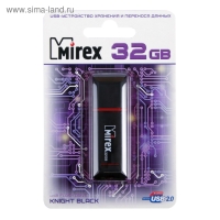 Флешка Mirex KNIGHT BLACK, 32 Гб, USB2.0, чт до 25 Мб/с, зап до 15 Мб/с, черная