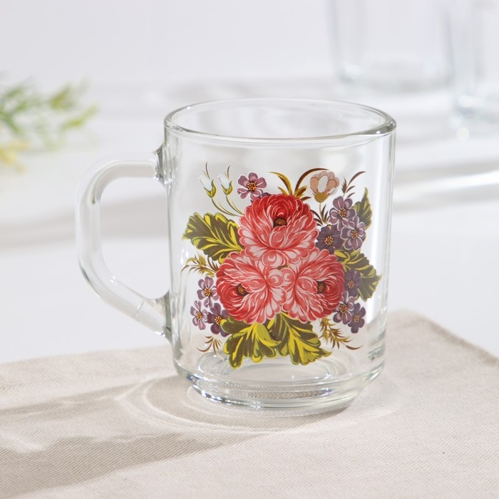 Кружка стеклянная «Букетик», 200 мл, рисунок МИКС Кружка стеклянная «Букетик», 200 мл, рисунок МИКС
