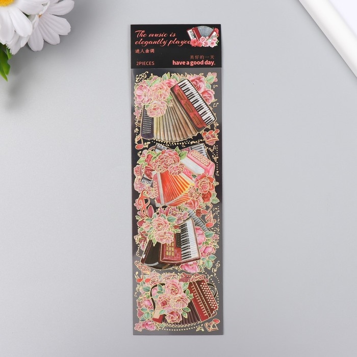 Наклейки для творчества Наклейки для творчества "Баяны и аккордеоны с цветами" набор 2 листа 17,5х6 см