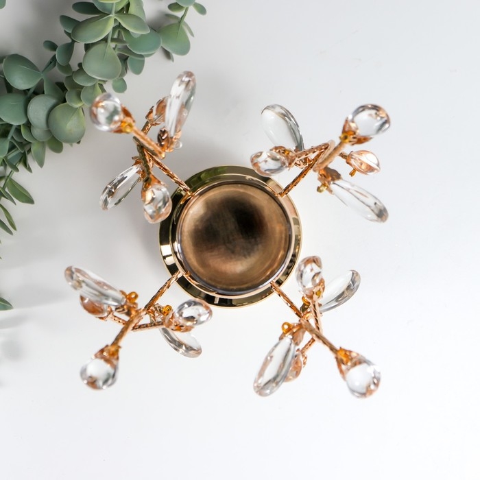 Подсвечник металл на 1 свечу "Веточки с кристаллами. Колонна" золото 25х15х15 см