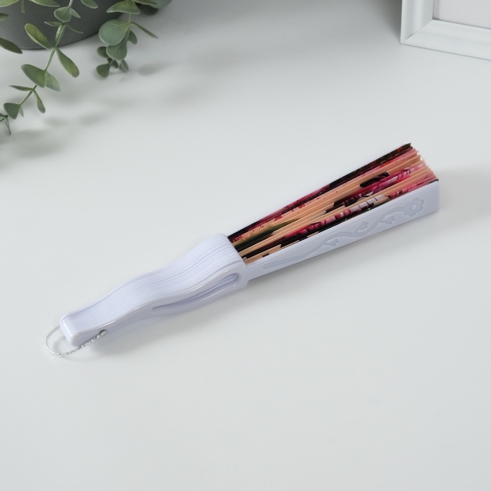 Веер пластик, текстиль  Веер пластик, текстиль "Розовый фламинго" МИКС 23 см