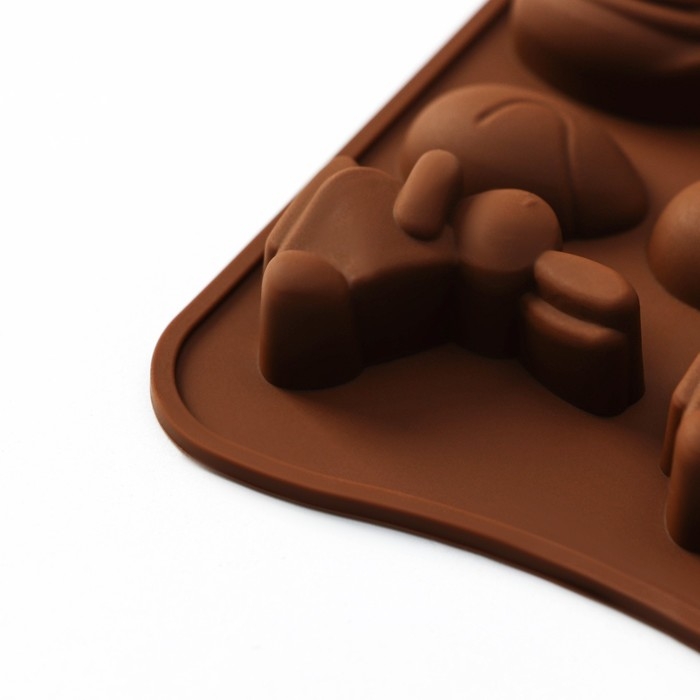Форма для конфет и шоколада Доляна «Зайцы, утки и яйца», силикон, 22×10,2×1,4 см, 14 ячеек, цвет коричневый Форма для конфет и шоколада Доляна «Зайцы, утки и яйца», силикон, 22×10,2×1,4 см, 14 ячеек, цвет коричневый