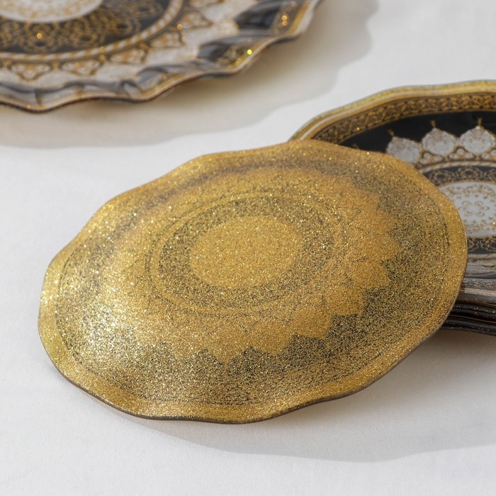 Набор столовый «Мехенди», 7 предметов: d=30 см - 1 шт, d=18 см - 6 шт, цвет белый с чёрным Набор столовый «Мехенди», 7 предметов: d=30 см - 1 шт, d=18 см - 6 шт, цвет белый с чёрным