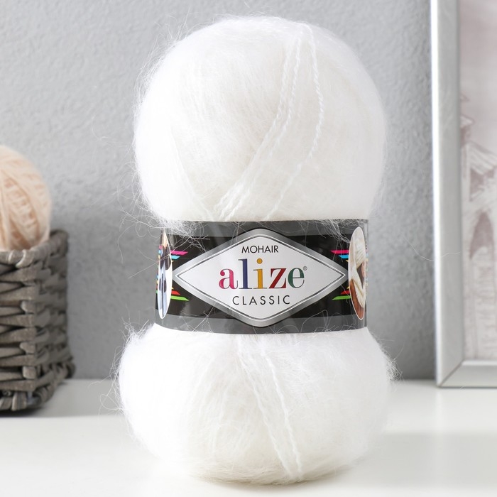 Пряжа Пряжа "Mohair classic" 25% мохер, 24% шерсть, 51% акрил 200м/100гр (55 белый)