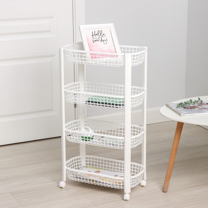 Этажерка напольная 4-х секционная, на колёсах, цвет белый Этажерка напольная 4-х секционная, на колёсах, цвет белый