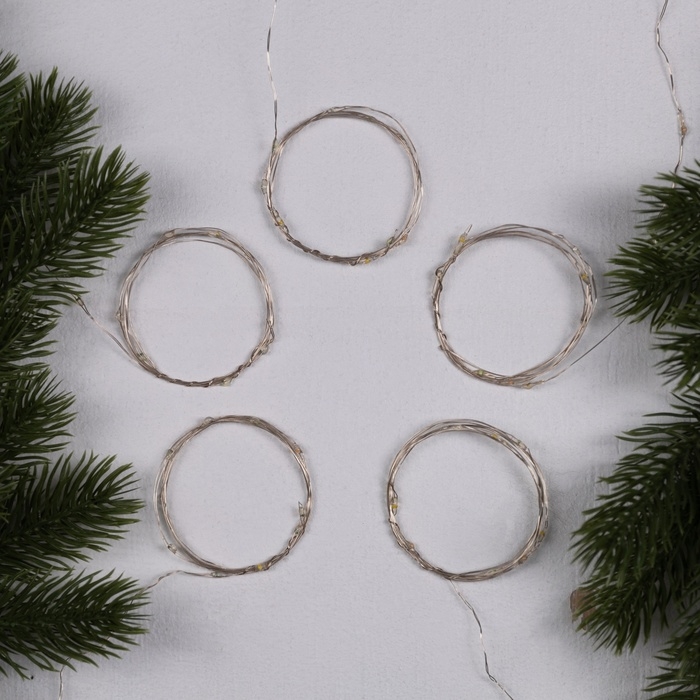 Набор гирлянд «Нить» 1 м роса, IP20, серебристая нить, 10 LED, свечение мульти, 3 режима, батарейки AG13х3 (в комплекте) , 5 шт.