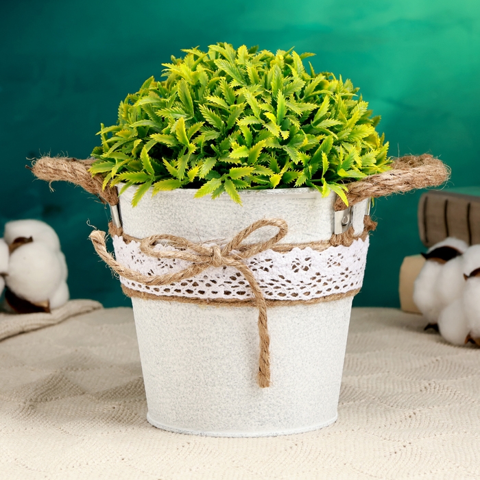 Кашпо  Кашпо "Ведерко Линдберг" белое с ручками, 13х13х12см