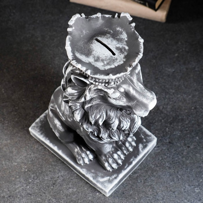 Копилка Копилка "Лев с короной" серый камень, 19х14х35см