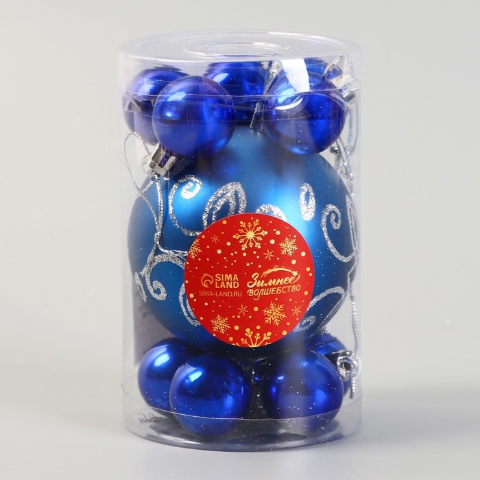 Набор шаров пластик 11 шт "Глория" вензель синий