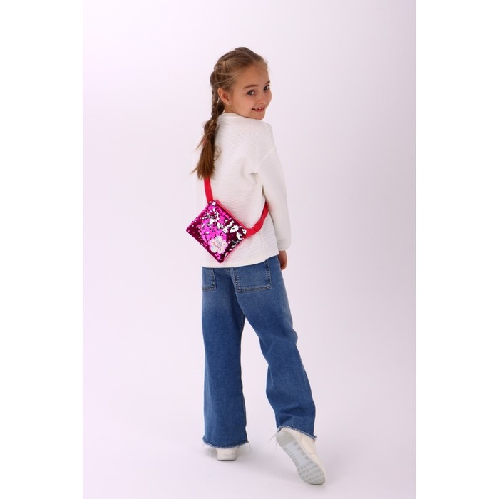 Сумка детская для девочки с пайетками Сумка детская для девочки с пайетками "Самая милая", на молнии, цвет розовый, 17,5х0,5х14,5 см