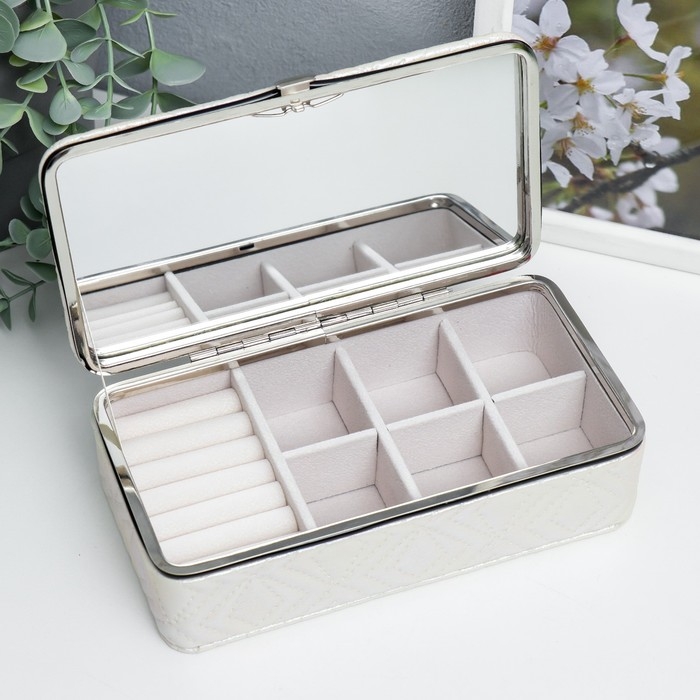 Шкатулка кожзам для украшений  Шкатулка кожзам для украшений "Узор из ромбов. Белый перламутр" 6х9,8х18,5 см