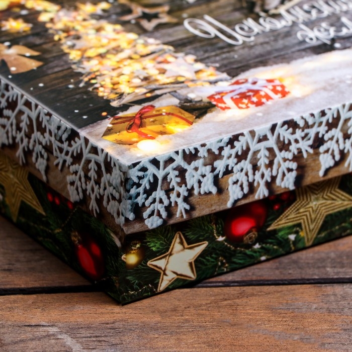 Новый год. Коробка подарочная новогодняя складная, Новый год. Коробка подарочная новогодняя складная, "Исполнения желаний", 16,5 х 12,5 х 5,2 см