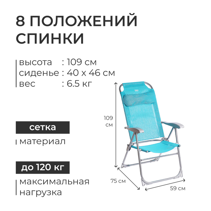 Кресло - шезлонг Nika, 75 x 59 x 109 см, цвет бирюзовый Кресло - шезлонг Nika, 75 x 59 x 109 см, цвет бирюзовый
