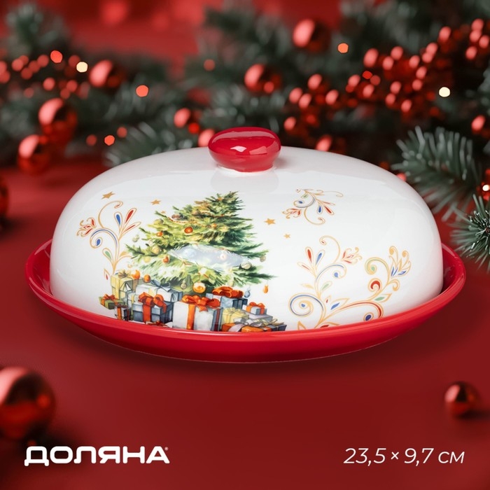 Блинница новогодняя Доляна «Волшебное дерево», d=23 см, керамика, цвет белый Блинница новогодняя Доляна «Волшебное дерево», d=23 см, керамика, цвет белый