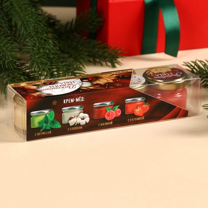 Подарочный набор: крем - мёд «Роскошного года», вкус: мелисса, хлопок, малина, клубника, 120 г ( 4 шт. x 30 г). Подарочный набор: крем - мёд «Роскошного года», вкус: мелисса, хлопок, малина, клубника, 120 г ( 4 шт. x 30 г).