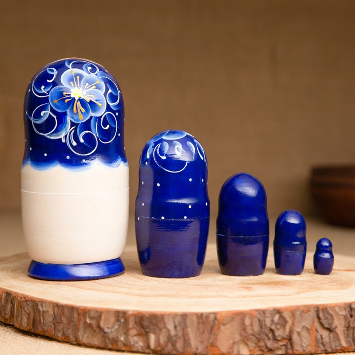 Матрёшка 5-ти кукольная  Матрёшка 5-ти кукольная "Нина" синяя , 14-15см, ручная роспись.