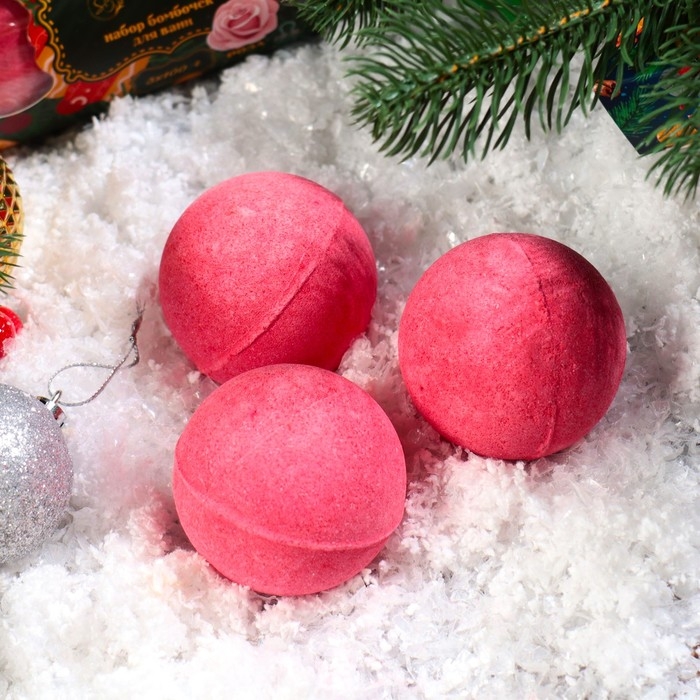 Новогодний подарочный набор косметики. Бомбочки для ванны «Конфета», красный, 3 шт по 100 г. Новый год Новогодний подарочный набор косметики. Бомбочки для ванны «Конфета», красный, 3 шт по 100 г. Новый год