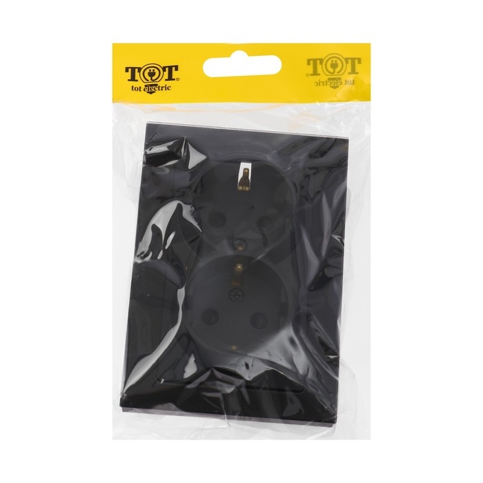 Розетка двухместная TOT Glossy Glass, 16 А, скрытая, с з/к, стекло, черная Розетка двухместная TOT Glossy Glass, 16 А, скрытая, с з/к, стекло, черная