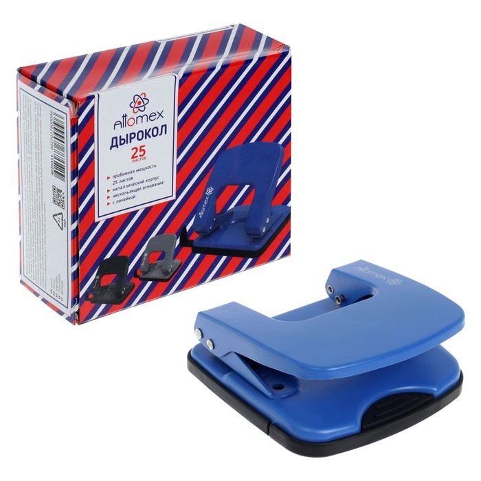 Дырокол металлический 25 листов, Attomex, форматная линейка, синий Дырокол металлический 25 листов, Attomex, форматная линейка, синий