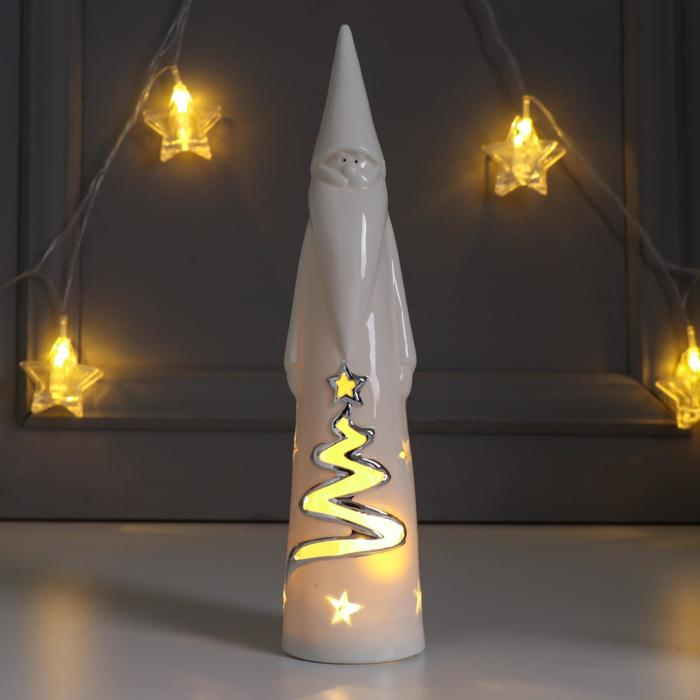 Сувенир керамика световой Сувенир керамика световой "Дедушка Мороз с ёлочкой на шубе" серебро 25х5,7х5,7 см