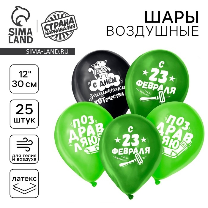 Воздушный шар латексный 12 Воздушный шар латексный 12" «23 Февраля», забавный, 25 шт.