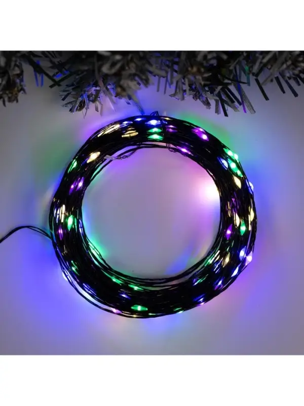 Гирлянда &laquo;Нить&raquo; 20 м, роса, IP20, чёрная нить, 200 LED, свечение мульти, 12 В