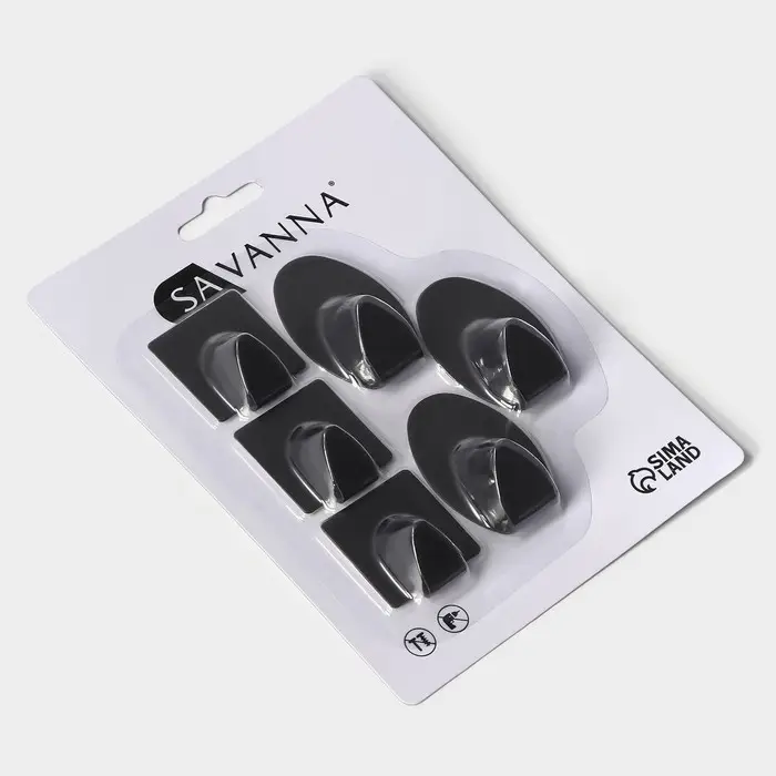Крючки самоклеящиеся SAVANNA Black Loft, 6 шт., металл, 5.3&times;3.5 см, чёрные