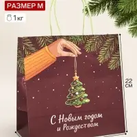 Пакет подарочный крафт &laquo;С Новым годом и рождеством&raquo;, 22&times;22&times;11 см