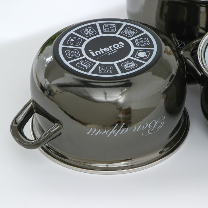 Набор кастрюль «Металлик», 3 предмета: 2,1 л, 3,1 л, 4 л, индукция, цвет чёрный Набор кастрюль «Металлик», 3 предмета: 2,1 л, 3,1 л, 4 л, индукция, цвет чёрный