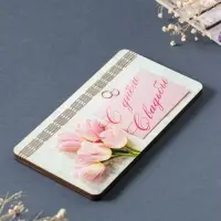 Купюрница свадебная "С днём свадьбы" розовые тюльпаны, 19х9,5х0,7 см, вид 1