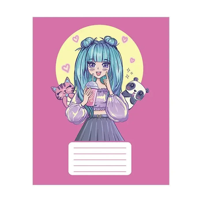 Тетрадь 12 листов в частую косую линию Calligrata "Аниме", обложка мелованный картон, ВД-лак, блок офсет, белизна 95%, МИКС